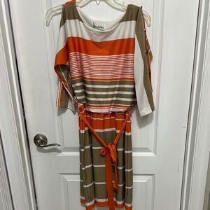 Striped Orange and Tan Dress with Belt